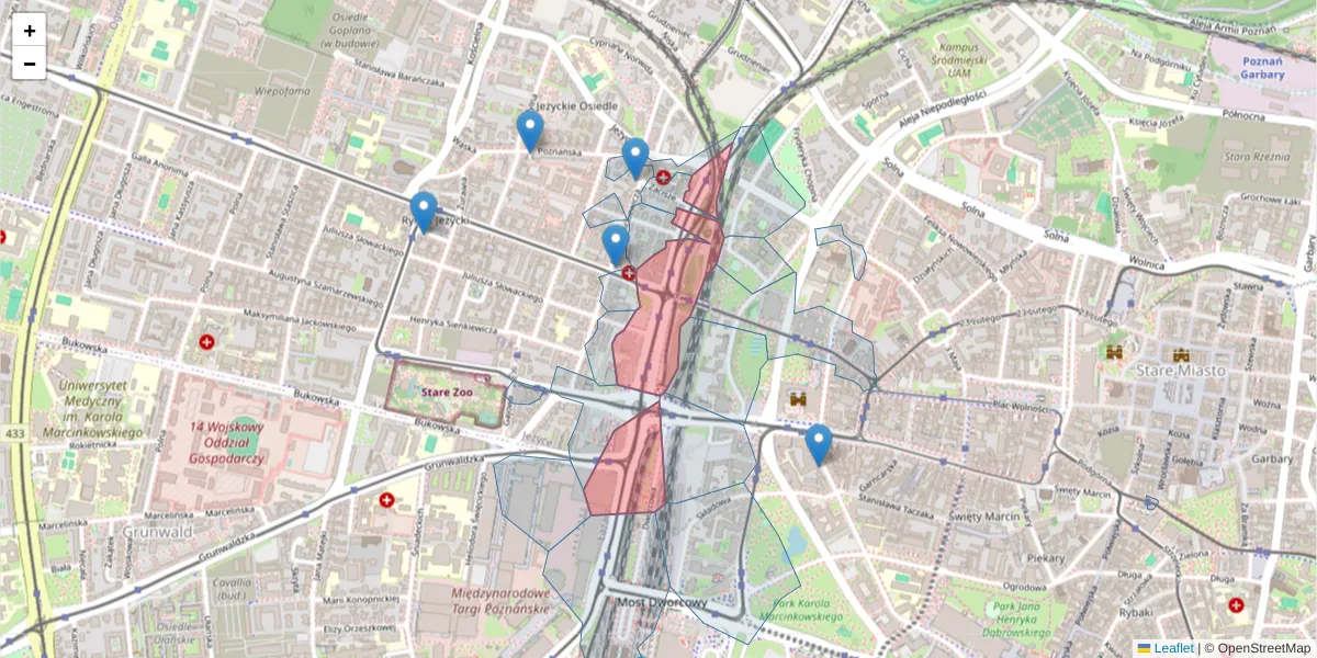 Szczegółowa mapa kodu pocztowego 60-829 z granicami, sąsiednimi kodami pocztowymi i urzędami pocztowymi