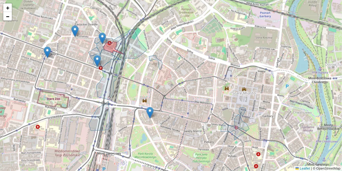 Szczegółowa mapa kodu pocztowego 60-831 z granicami, sąsiednimi kodami pocztowymi i urzędami pocztowymi