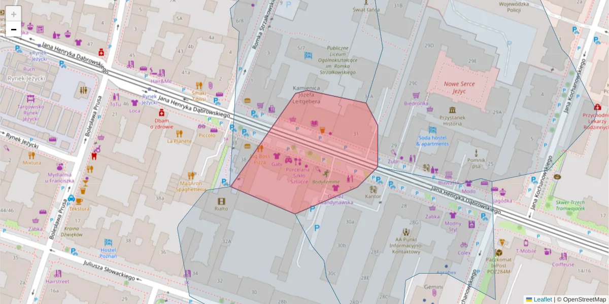 Szczegółowa mapa kodu pocztowego 60-843 z granicami, sąsiednimi kodami pocztowymi i urzędami pocztowymi