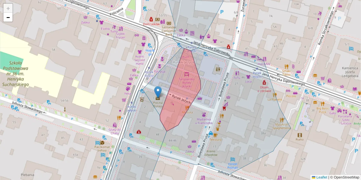 Szczegółowa mapa kodu pocztowego 60-847 z granicami, sąsiednimi kodami pocztowymi i urzędami pocztowymi