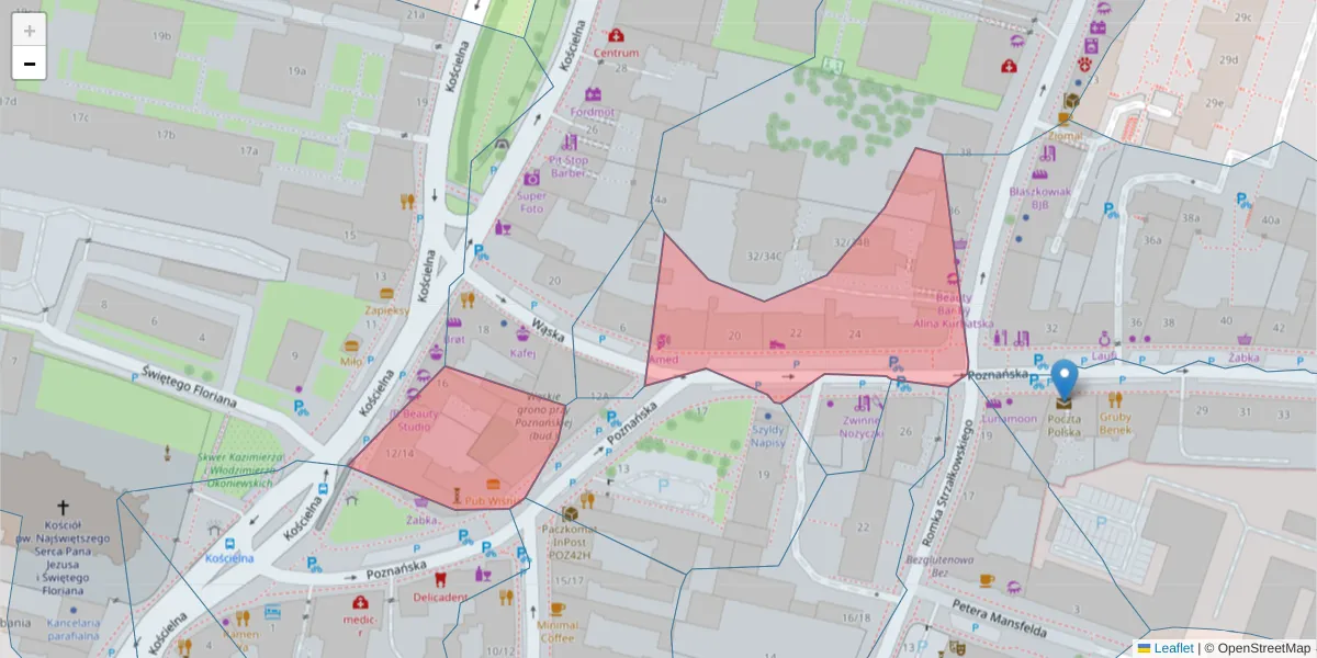 Szczegółowa mapa kodu pocztowego 60-849 z granicami, sąsiednimi kodami pocztowymi i urzędami pocztowymi