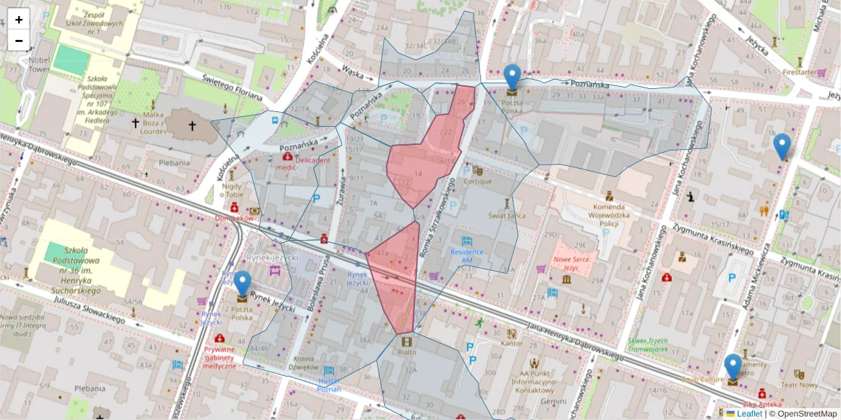 Szczegółowa mapa kodu pocztowego 60-855 z granicami, sąsiednimi kodami pocztowymi i urzędami pocztowymi
