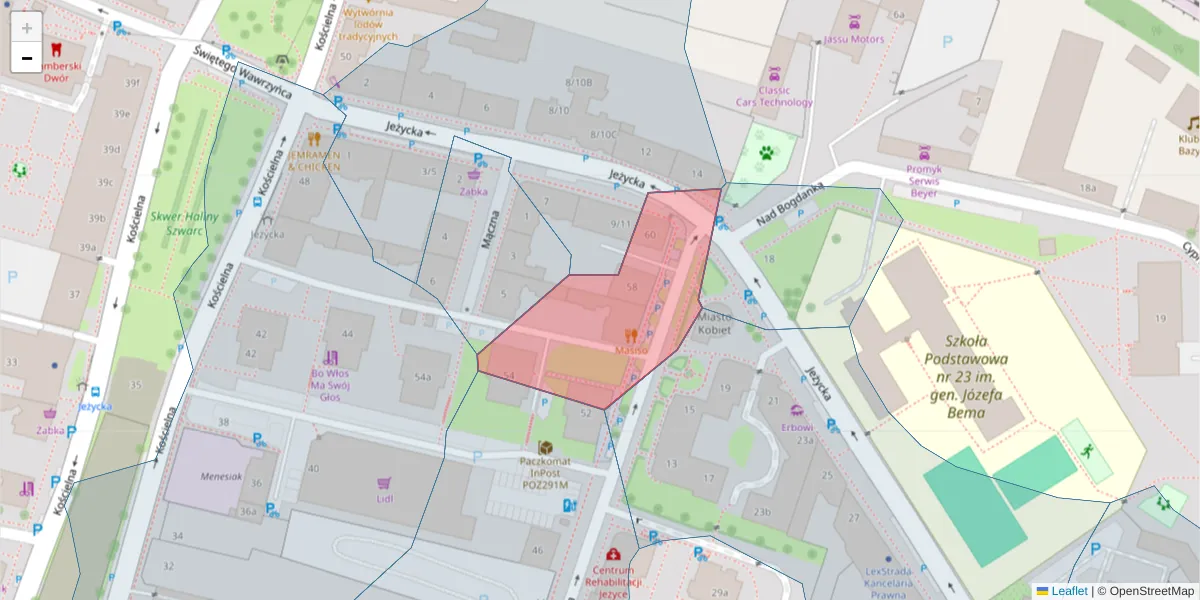Szczegółowa mapa kodu pocztowego 60-858 z granicami, sąsiednimi kodami pocztowymi i urzędami pocztowymi
