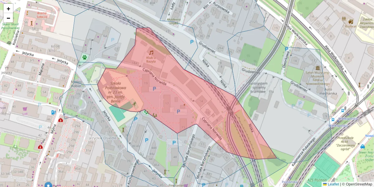 Szczegółowa mapa kodu pocztowego 60-867 z granicami, sąsiednimi kodami pocztowymi i urzędami pocztowymi