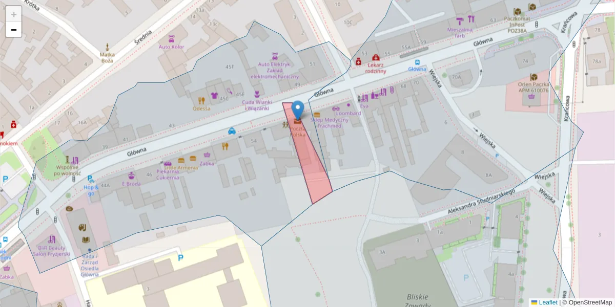Szczegółowa mapa kodu pocztowego 61-010 z granicami, sąsiednimi kodami pocztowymi i urzędami pocztowymi