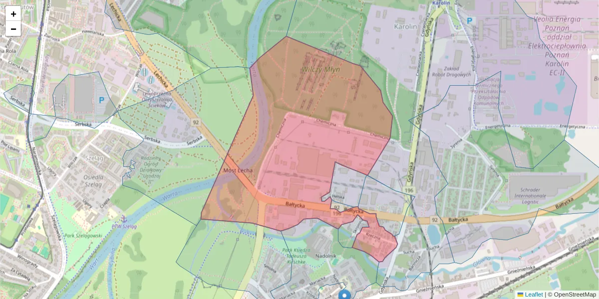 Szczegółowa mapa kodu pocztowego 61-013 z granicami, sąsiednimi kodami pocztowymi i urzędami pocztowymi