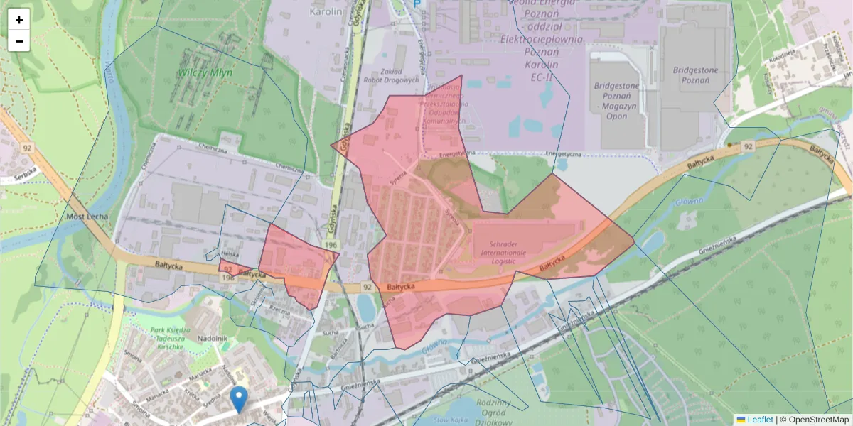 Szczegółowa mapa kodu pocztowego 61-017 z granicami, sąsiednimi kodami pocztowymi i urzędami pocztowymi