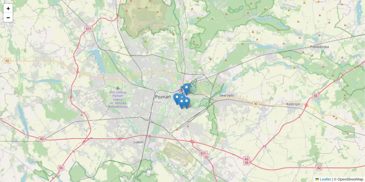 Szczegółowa mapa kodu pocztowego 61-022 z granicami, sąsiednimi kodami pocztowymi i urzędami pocztowymi