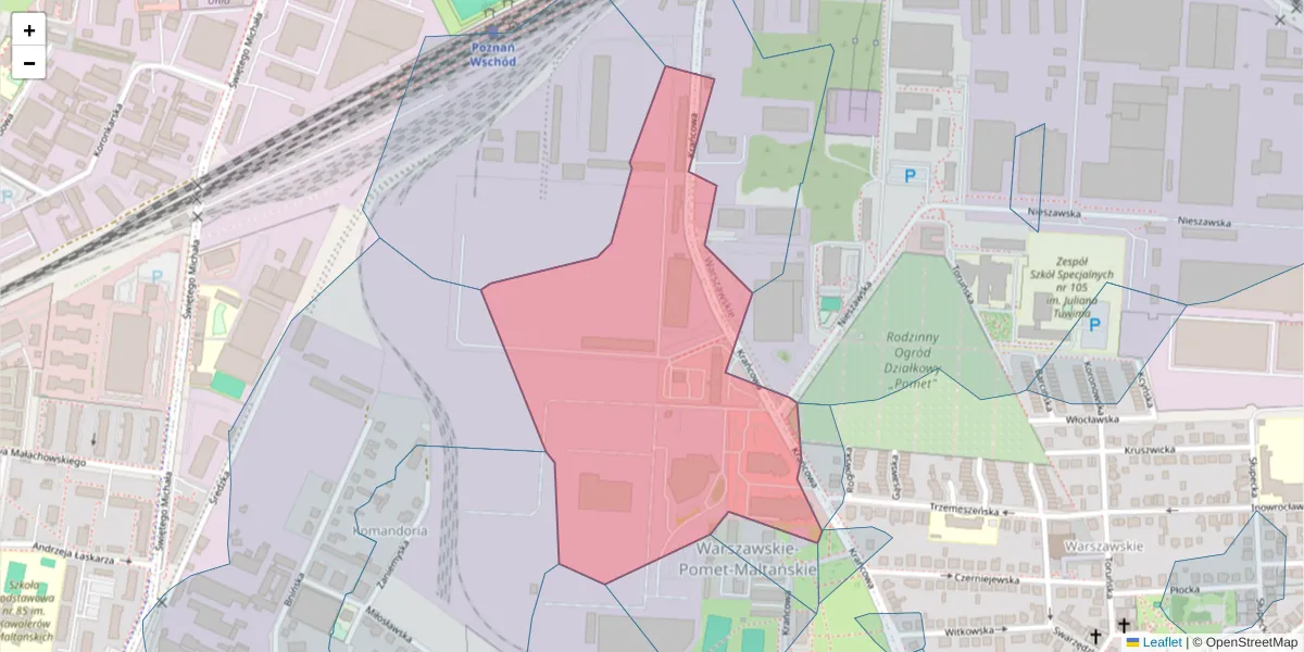 Szczegółowa mapa kodu pocztowego 61-037 z granicami, sąsiednimi kodami pocztowymi i urzędami pocztowymi