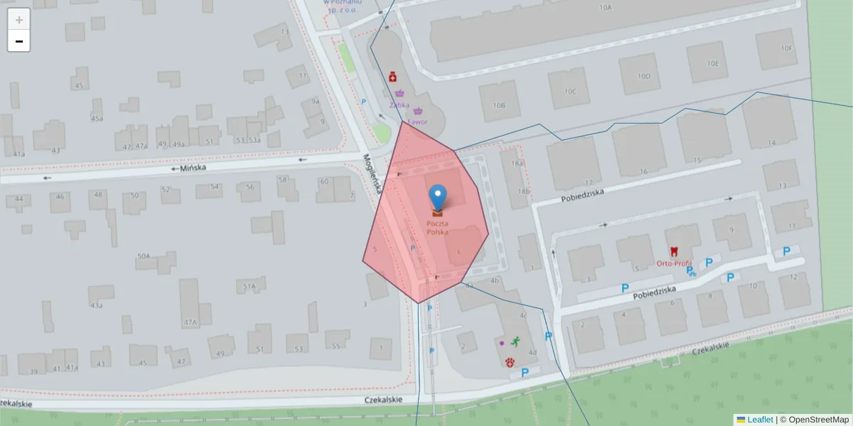Szczegółowa mapa kodu pocztowego 61-040 z granicami, sąsiednimi kodami pocztowymi i urzędami pocztowymi