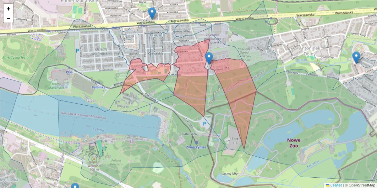 Szczegółowa mapa kodu pocztowego 61-049 z granicami, sąsiednimi kodami pocztowymi i urzędami pocztowymi