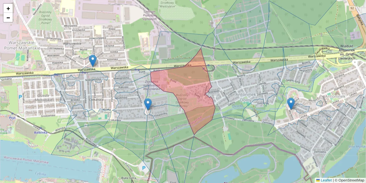 Szczegółowa mapa kodu pocztowego 61-053 z granicami, sąsiednimi kodami pocztowymi i urzędami pocztowymi