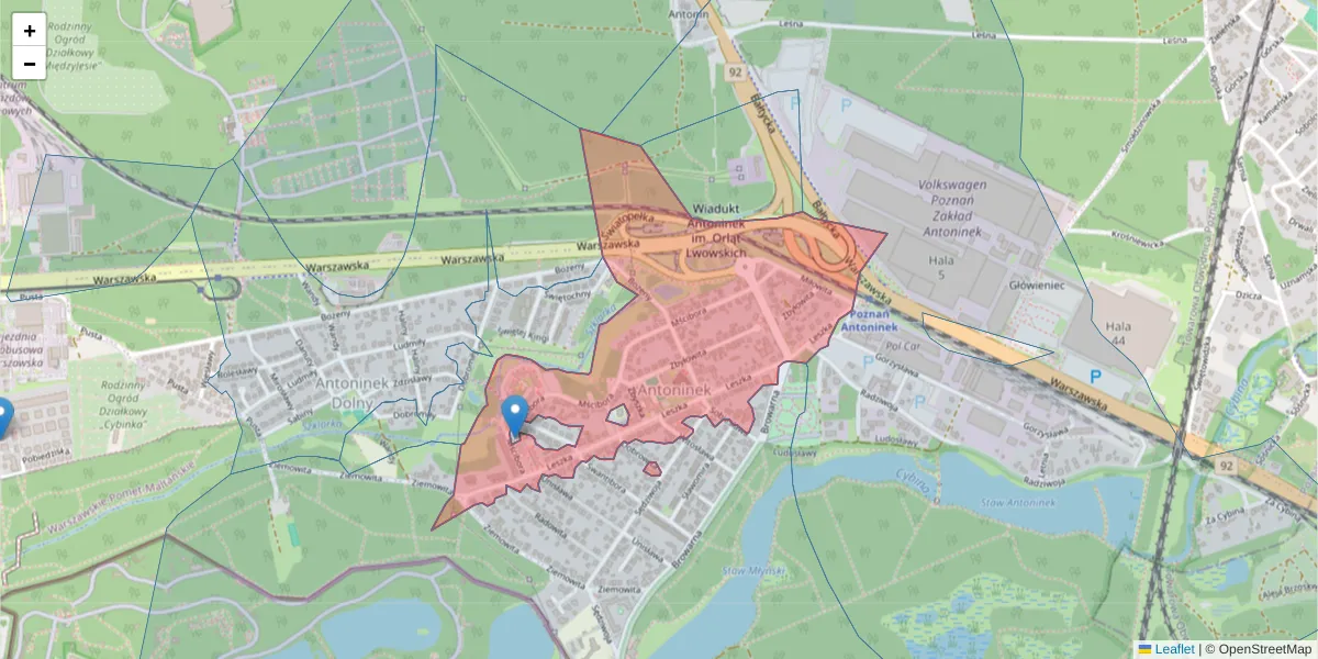 Szczegółowa mapa kodu pocztowego 61-062 z granicami, sąsiednimi kodami pocztowymi i urzędami pocztowymi