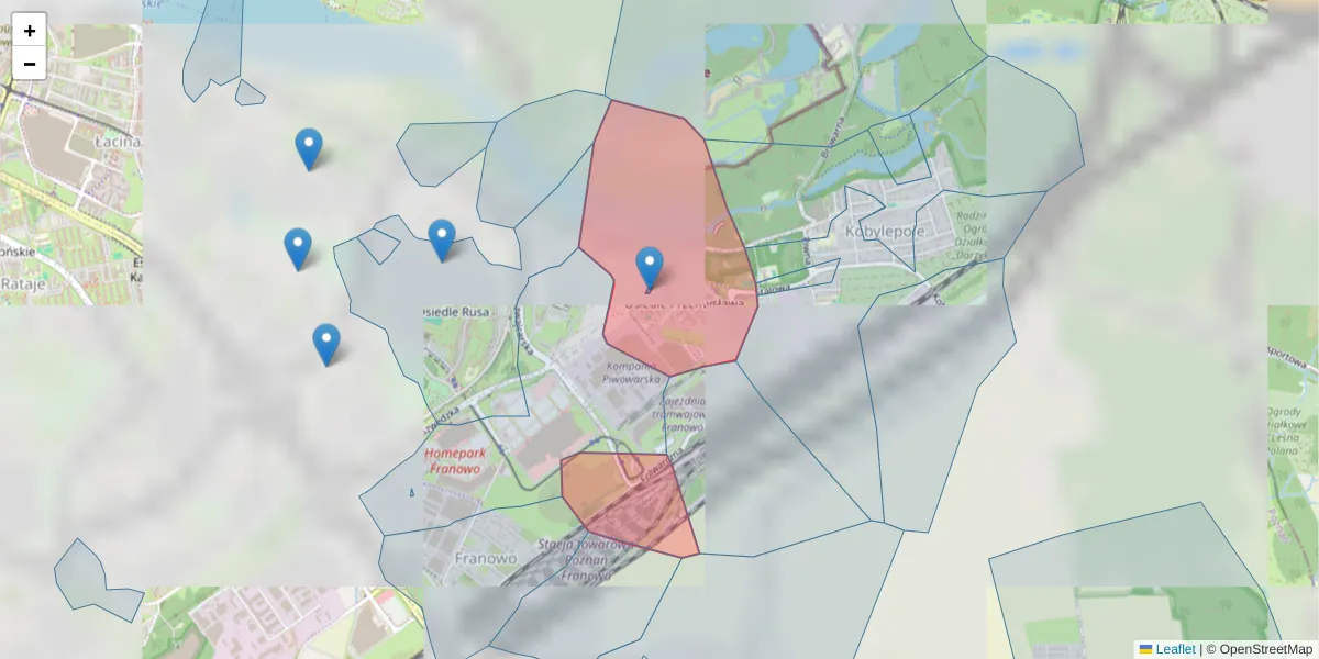 Szczegółowa mapa kodu pocztowego 61-064 z granicami, sąsiednimi kodami pocztowymi i urzędami pocztowymi