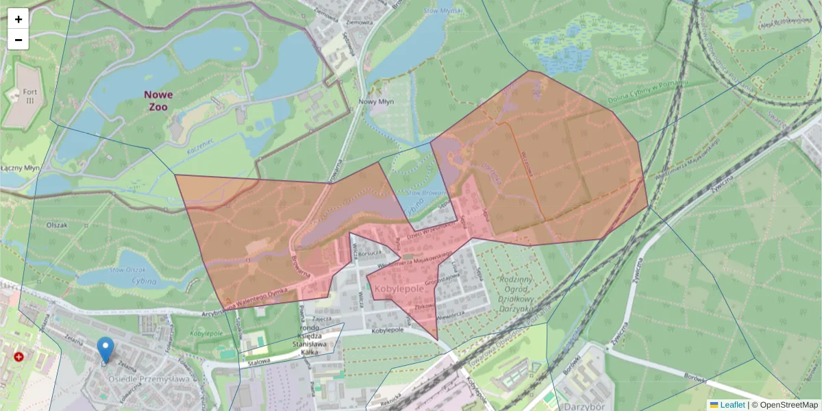 Szczegółowa mapa kodu pocztowego 61-066 z granicami, sąsiednimi kodami pocztowymi i urzędami pocztowymi