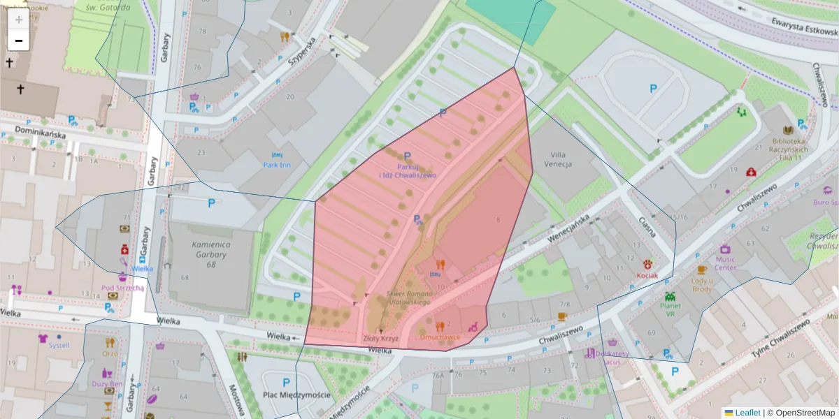 Szczegółowa mapa kodu pocztowego 61-101 z granicami, sąsiednimi kodami pocztowymi i urzędami pocztowymi