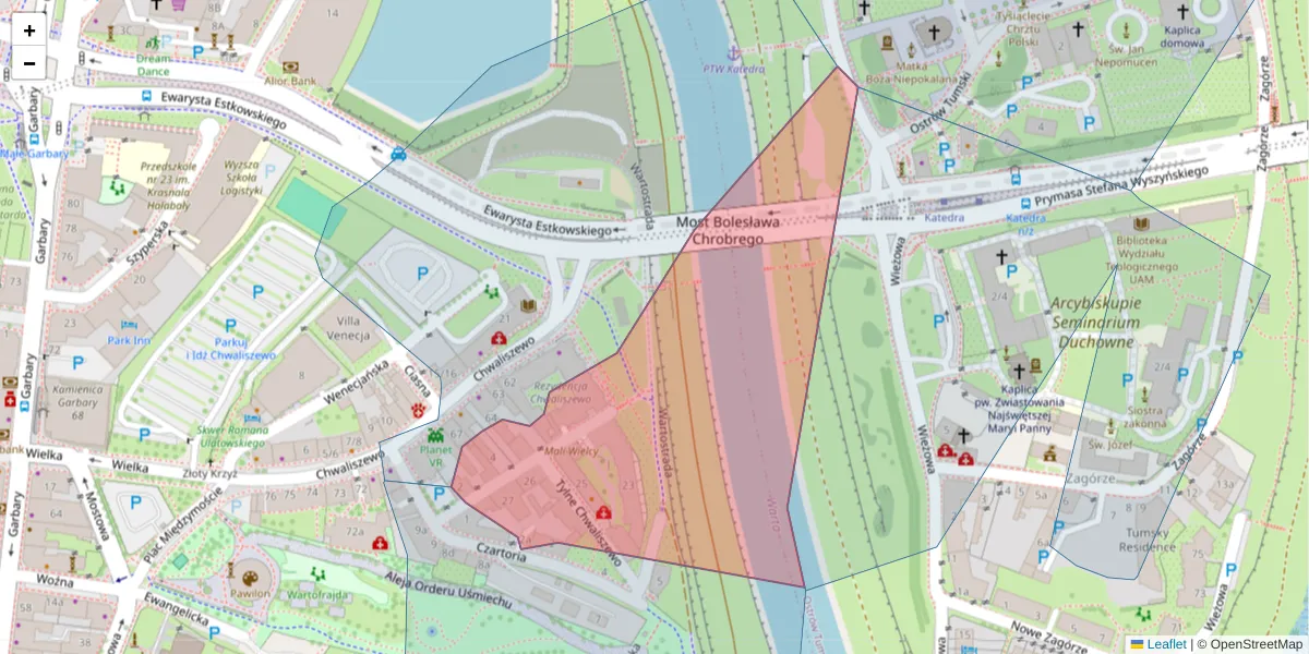 Szczegółowa mapa kodu pocztowego 61-103 z granicami, sąsiednimi kodami pocztowymi i urzędami pocztowymi