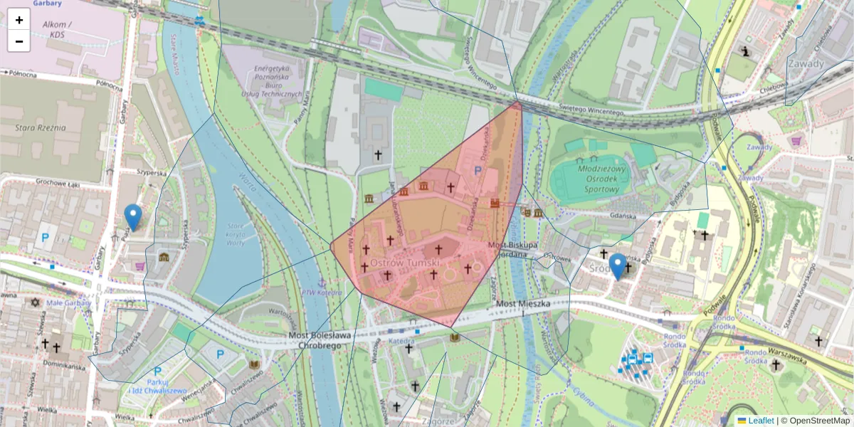 Szczegółowa mapa kodu pocztowego 61-109 z granicami, sąsiednimi kodami pocztowymi i urzędami pocztowymi
