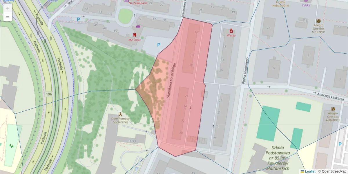 Szczegółowa mapa kodu pocztowego 61-115 z granicami, sąsiednimi kodami pocztowymi i urzędami pocztowymi