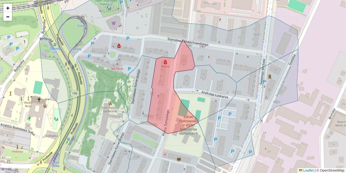 Szczegółowa mapa kodu pocztowego 61-117 z granicami, sąsiednimi kodami pocztowymi i urzędami pocztowymi