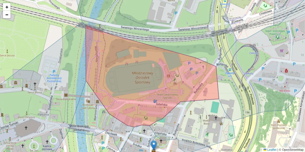 Szczegółowa mapa kodu pocztowego 61-123 z granicami, sąsiednimi kodami pocztowymi i urzędami pocztowymi