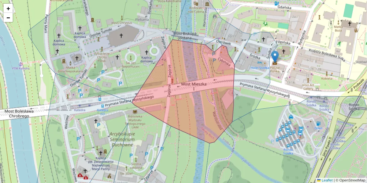 Szczegółowa mapa kodu pocztowego 61-124 z granicami, sąsiednimi kodami pocztowymi i urzędami pocztowymi