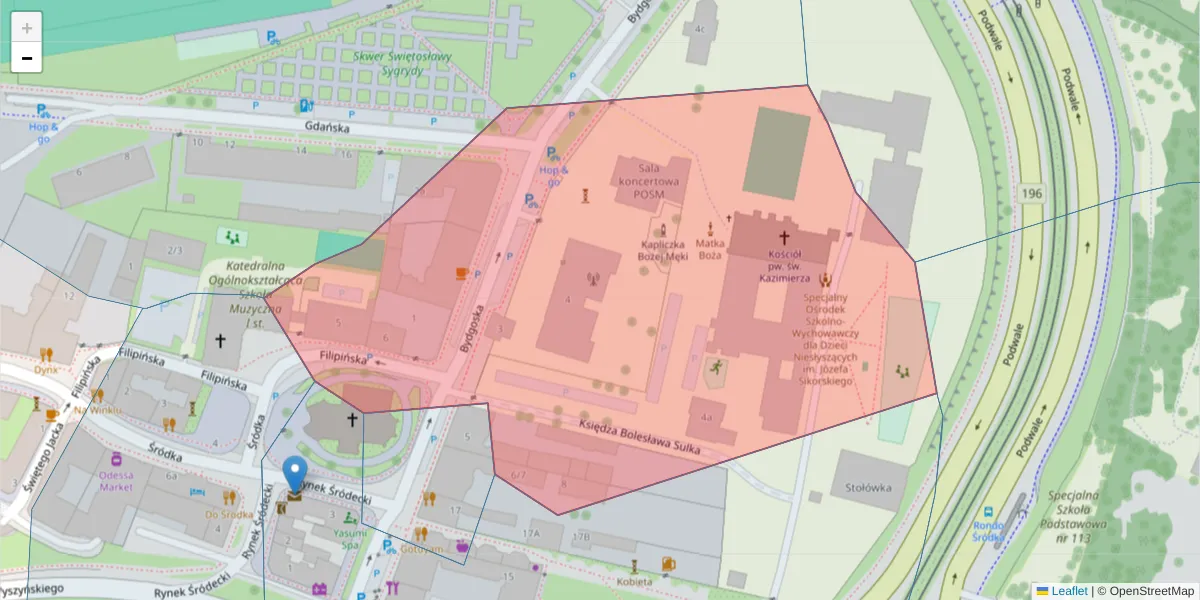 Szczegółowa mapa kodu pocztowego 61-127 z granicami, sąsiednimi kodami pocztowymi i urzędami pocztowymi