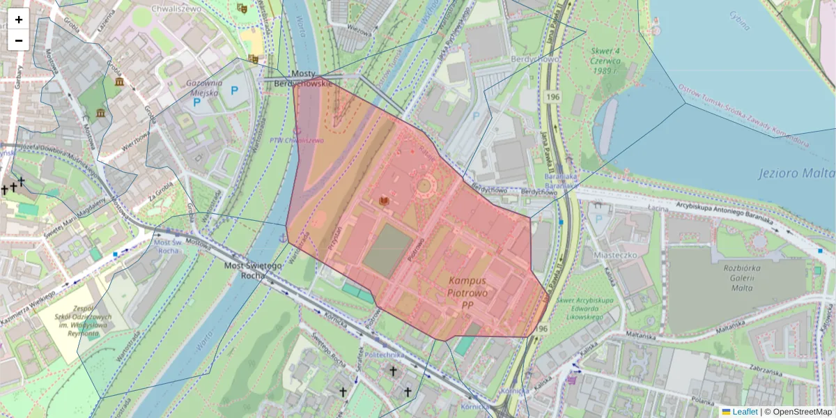 Szczegółowa mapa kodu pocztowego 61-138 z granicami, sąsiednimi kodami pocztowymi i urzędami pocztowymi