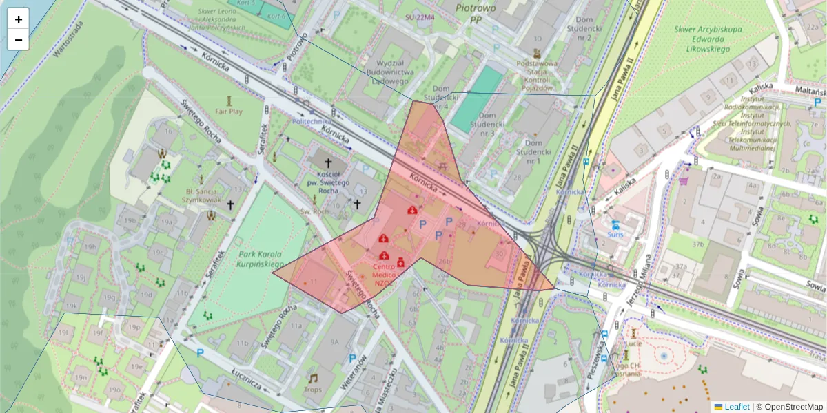 Szczegółowa mapa kodu pocztowego 61-141 z granicami, sąsiednimi kodami pocztowymi i urzędami pocztowymi