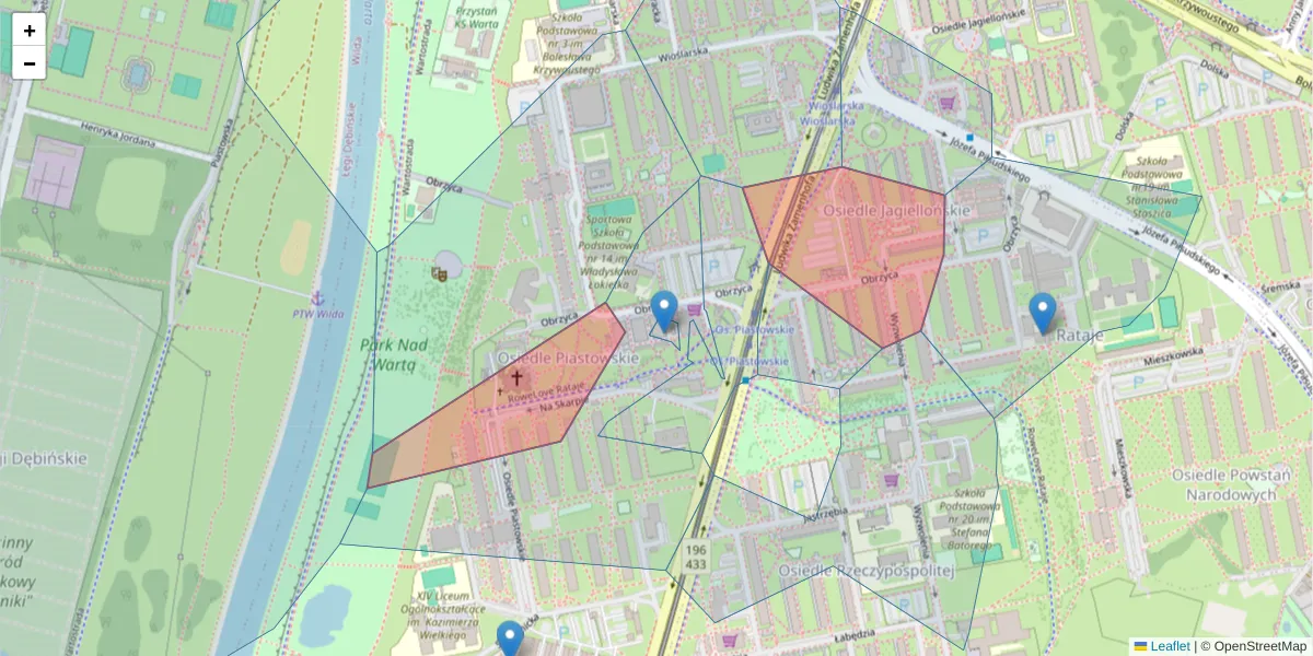 Szczegółowa mapa kodu pocztowego 61-203 z granicami, sąsiednimi kodami pocztowymi i urzędami pocztowymi