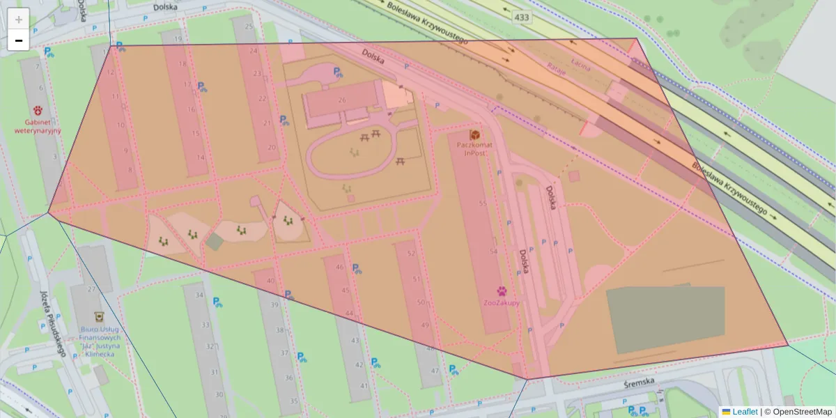 Szczegółowa mapa kodu pocztowego 61-208 z granicami, sąsiednimi kodami pocztowymi i urzędami pocztowymi