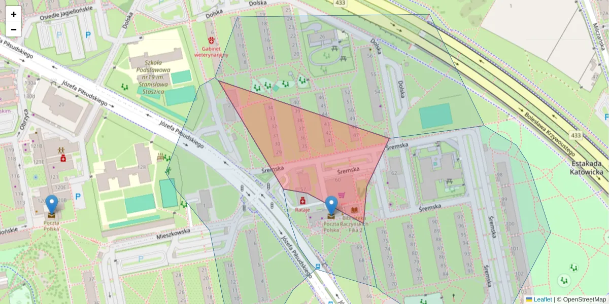 Szczegółowa mapa kodu pocztowego 61-209 z granicami, sąsiednimi kodami pocztowymi i urzędami pocztowymi