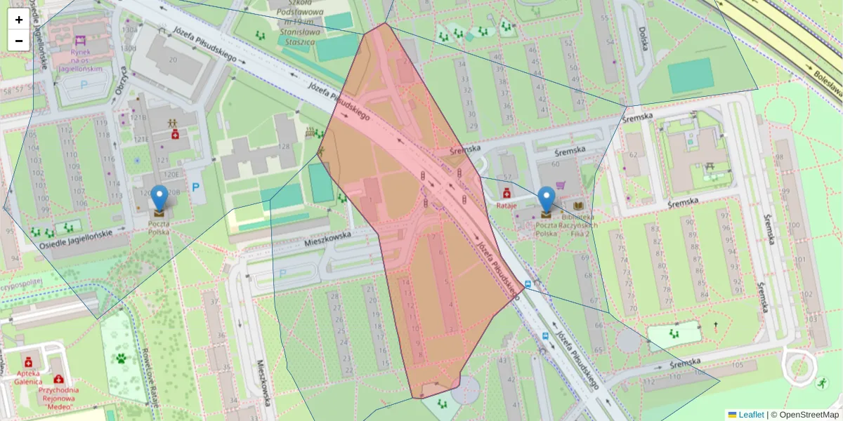 Szczegółowa mapa kodu pocztowego 61-213 z granicami, sąsiednimi kodami pocztowymi i urzędami pocztowymi