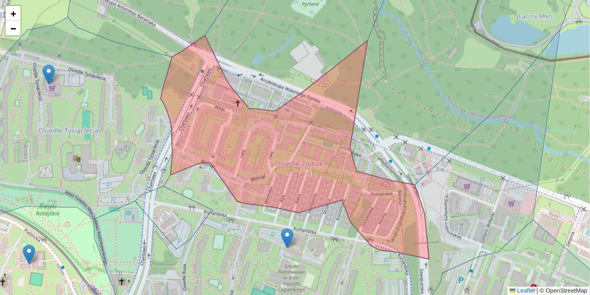 Szczegółowa mapa kodu pocztowego 61-244 z granicami, sąsiednimi kodami pocztowymi i urzędami pocztowymi