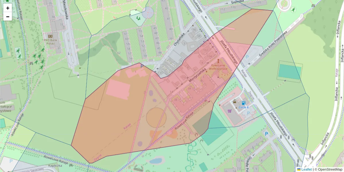 Szczegółowa mapa kodu pocztowego 61-252 z granicami, sąsiednimi kodami pocztowymi i urzędami pocztowymi