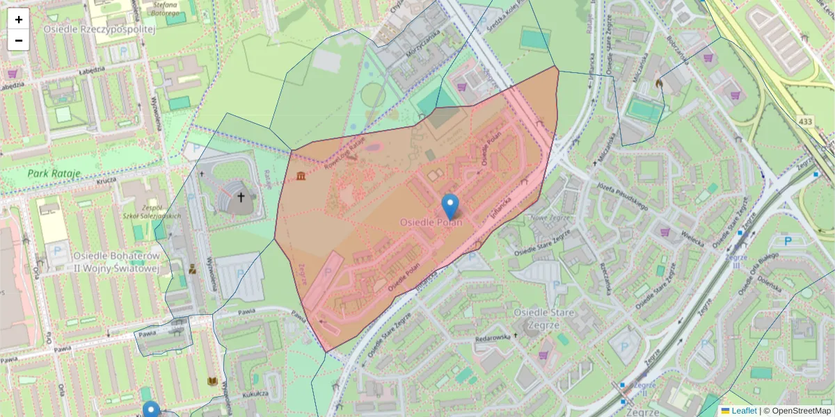 Szczegółowa mapa kodu pocztowego 61-253 z granicami, sąsiednimi kodami pocztowymi i urzędami pocztowymi