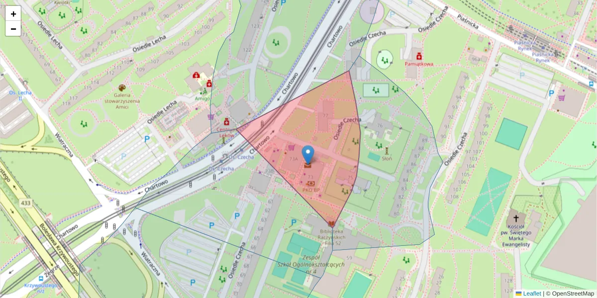 Szczegółowa mapa kodu pocztowego 61-280 z granicami, sąsiednimi kodami pocztowymi i urzędami pocztowymi