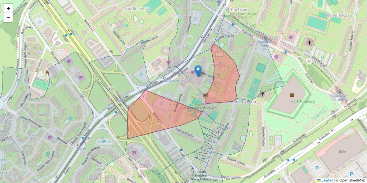 Szczegółowa mapa kodu pocztowego 61-289 z granicami, sąsiednimi kodami pocztowymi i urzędami pocztowymi