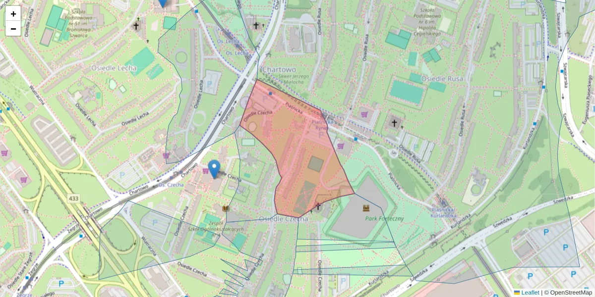 Szczegółowa mapa kodu pocztowego 61-290 z granicami, sąsiednimi kodami pocztowymi i urzędami pocztowymi