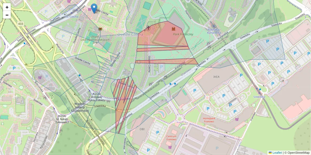 Szczegółowa mapa kodu pocztowego 61-292 z granicami, sąsiednimi kodami pocztowymi i urzędami pocztowymi