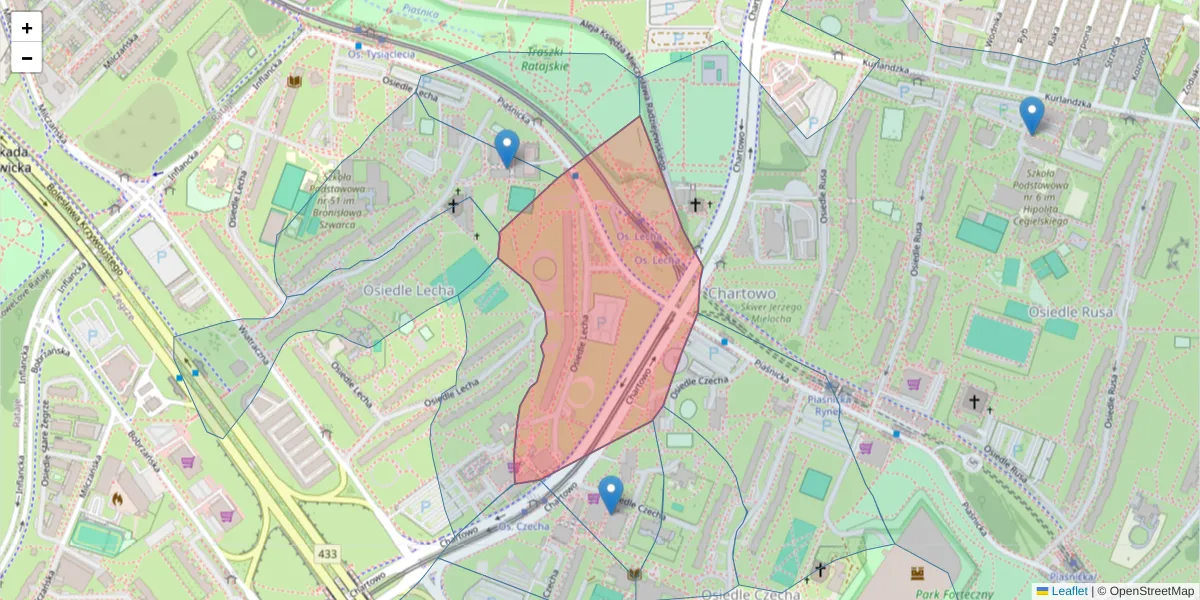 Szczegółowa mapa kodu pocztowego 61-299 z granicami, sąsiednimi kodami pocztowymi i urzędami pocztowymi