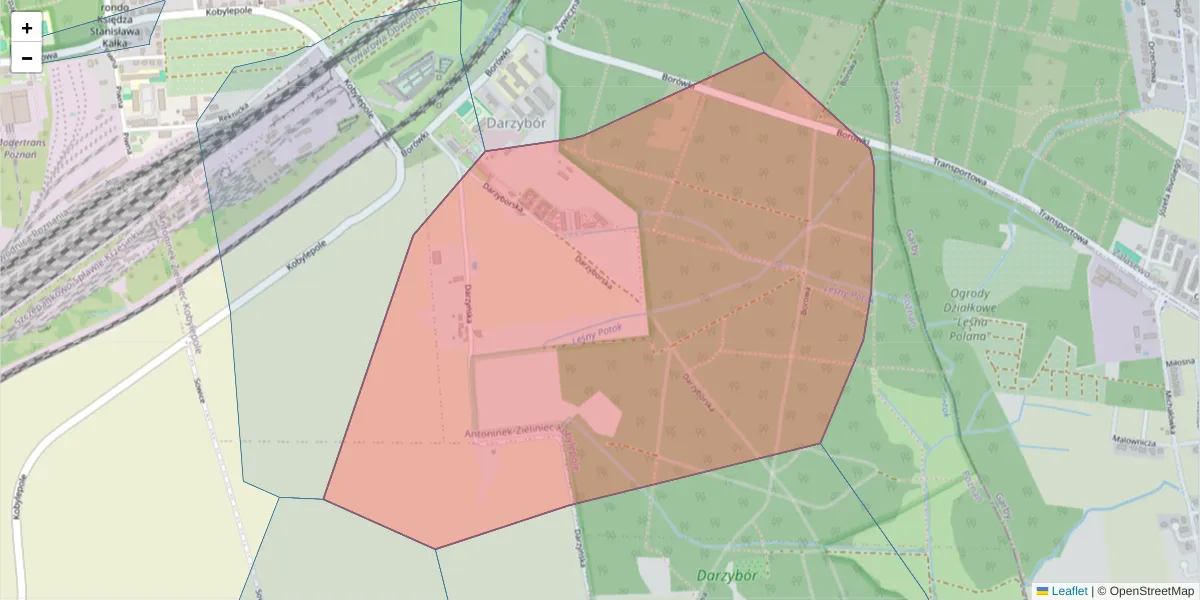 Szczegółowa mapa kodu pocztowego 61-303 z granicami, sąsiednimi kodami pocztowymi i urzędami pocztowymi