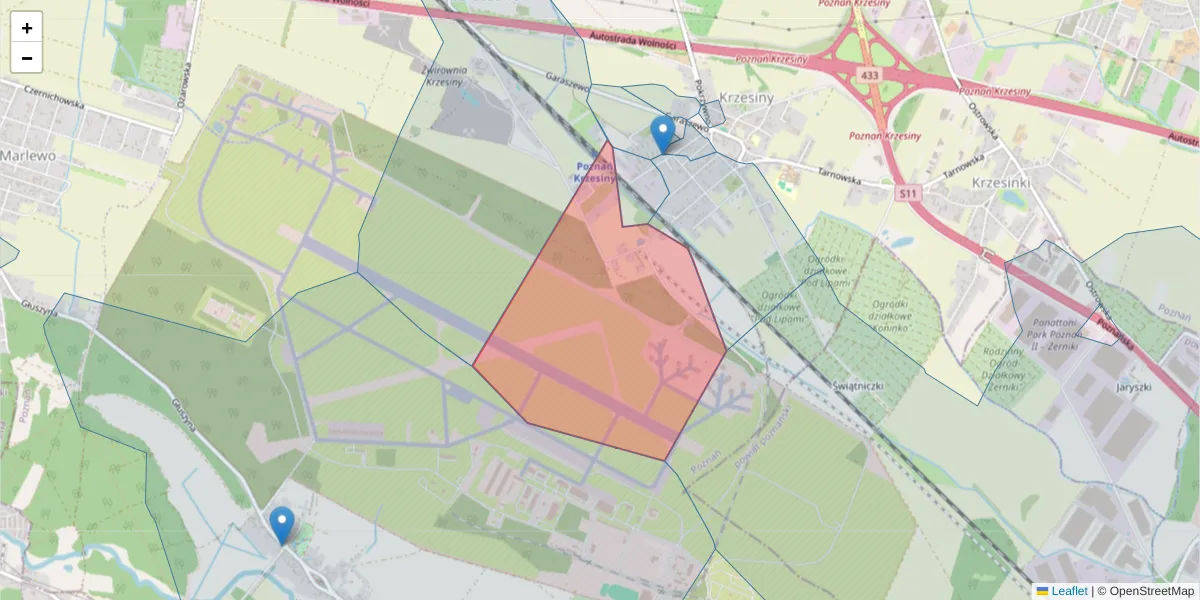 Szczegółowa mapa kodu pocztowego 61-317 z granicami, sąsiednimi kodami pocztowymi i urzędami pocztowymi