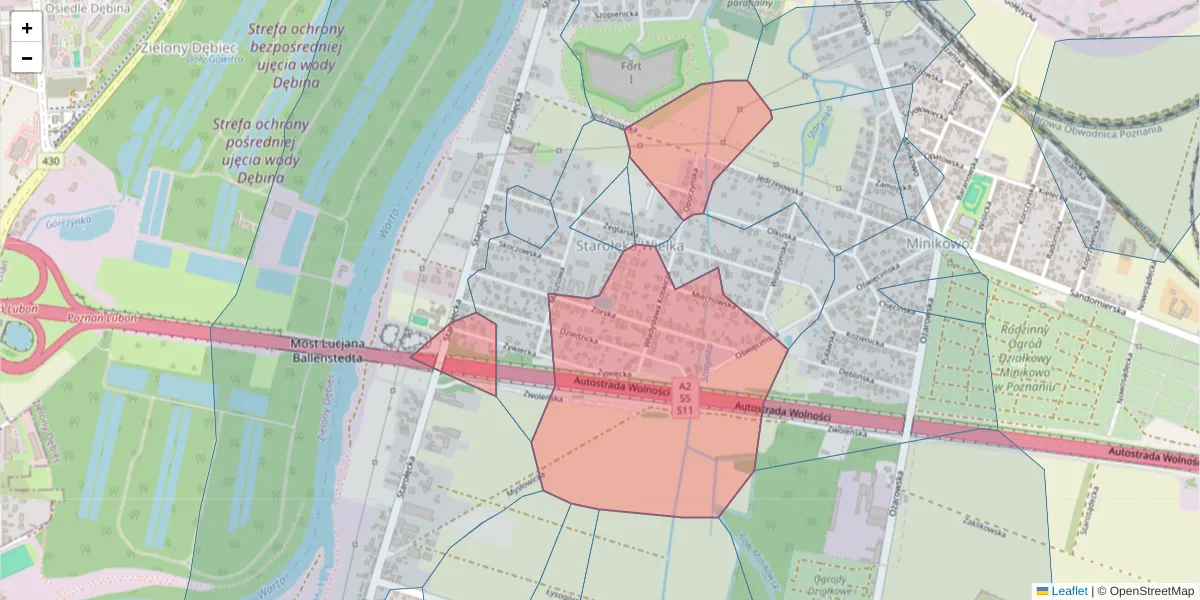 Szczegółowa mapa kodu pocztowego 61-344 z granicami, sąsiednimi kodami pocztowymi i urzędami pocztowymi