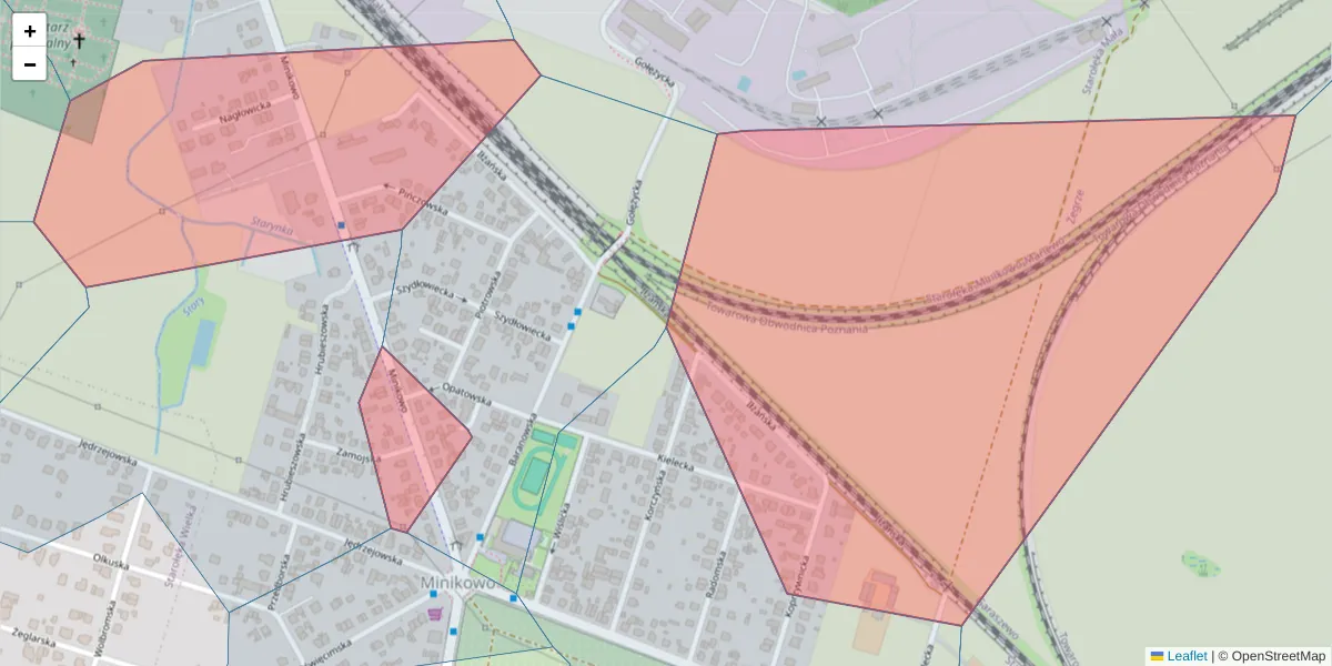 Szczegółowa mapa kodu pocztowego 61-355 z granicami, sąsiednimi kodami pocztowymi i urzędami pocztowymi