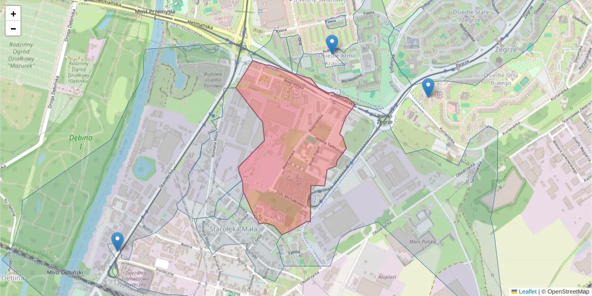 Szczegółowa mapa kodu pocztowego 61-369 z granicami, sąsiednimi kodami pocztowymi i urzędami pocztowymi