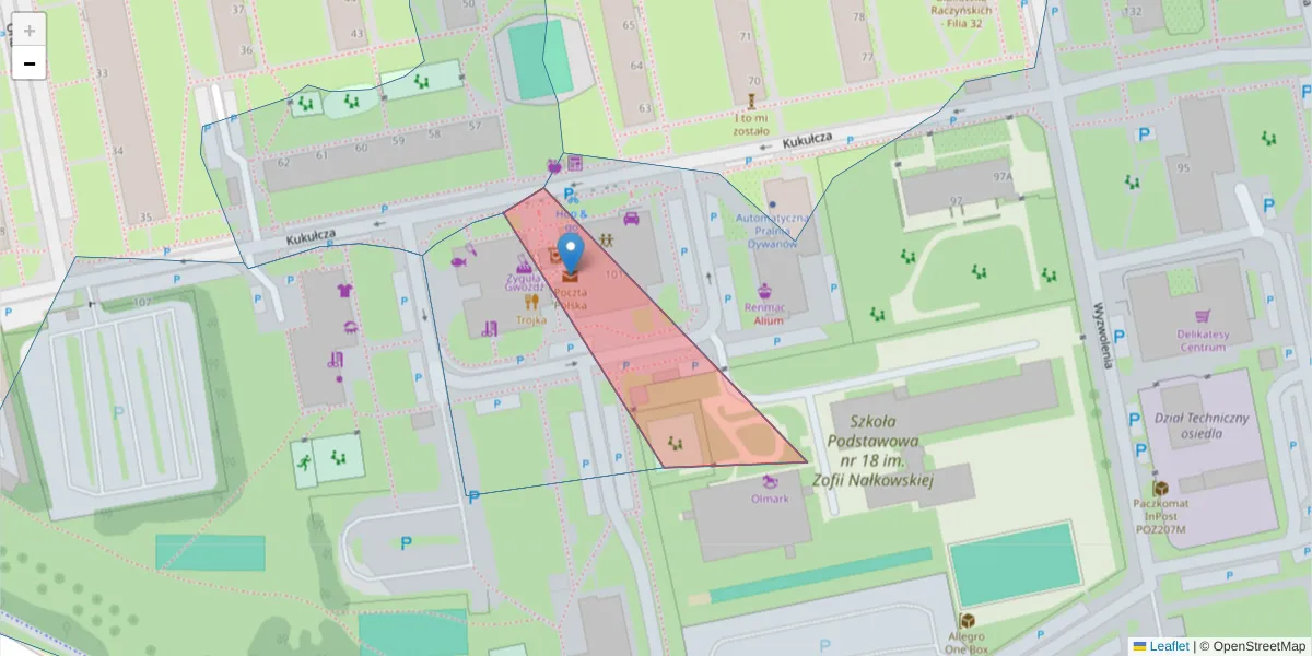 Szczegółowa mapa kodu pocztowego 61-370 z granicami, sąsiednimi kodami pocztowymi i urzędami pocztowymi