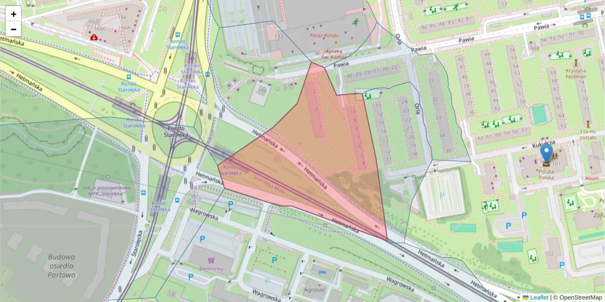 Szczegółowa mapa kodu pocztowego 61-373 z granicami, sąsiednimi kodami pocztowymi i urzędami pocztowymi
