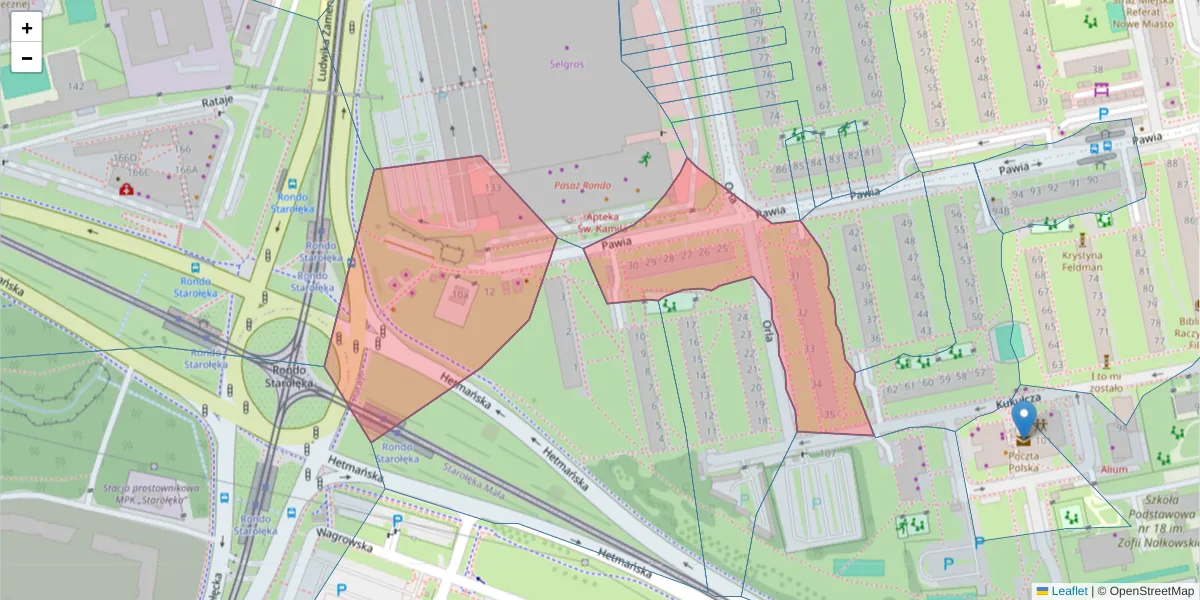 Szczegółowa mapa kodu pocztowego 61-375 z granicami, sąsiednimi kodami pocztowymi i urzędami pocztowymi