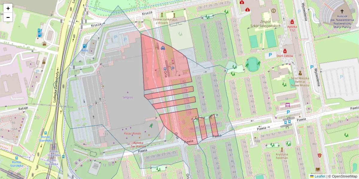 Szczegółowa mapa kodu pocztowego 61-382 z granicami, sąsiednimi kodami pocztowymi i urzędami pocztowymi